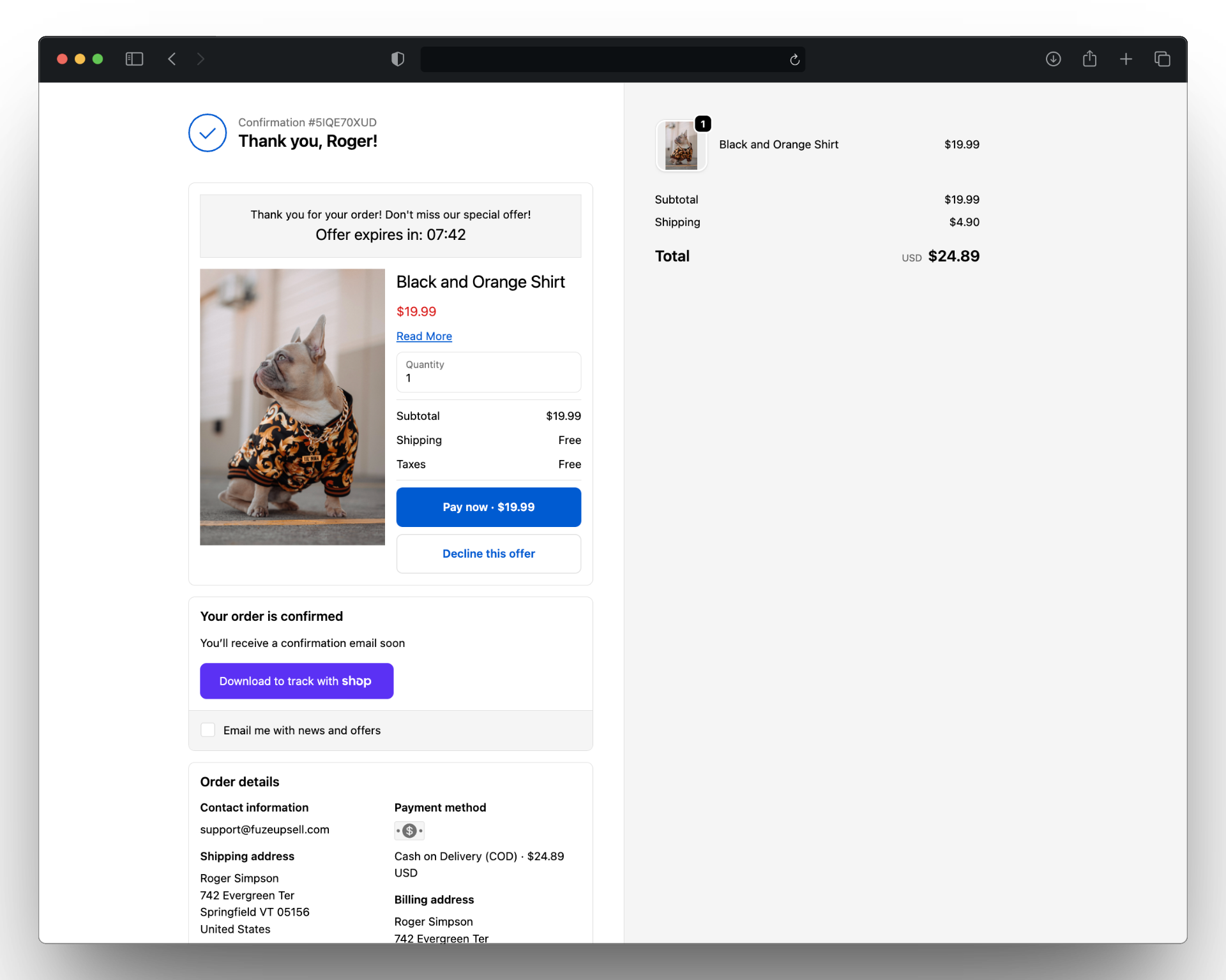 Fuze Upsell thank-you page offer screenshot